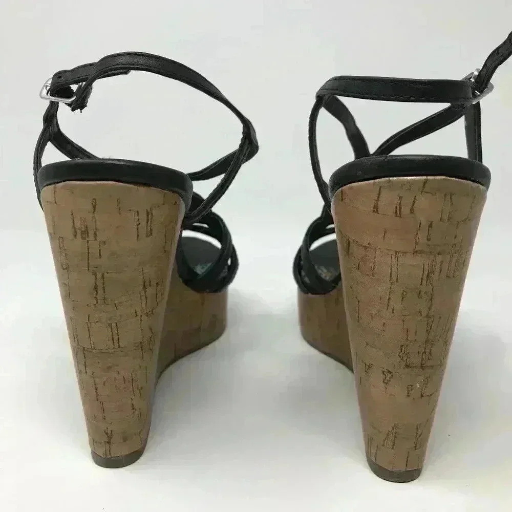 Madden Girl Black Design Buckle Strap Wedge 8 Shoe - Picture 3 of 7